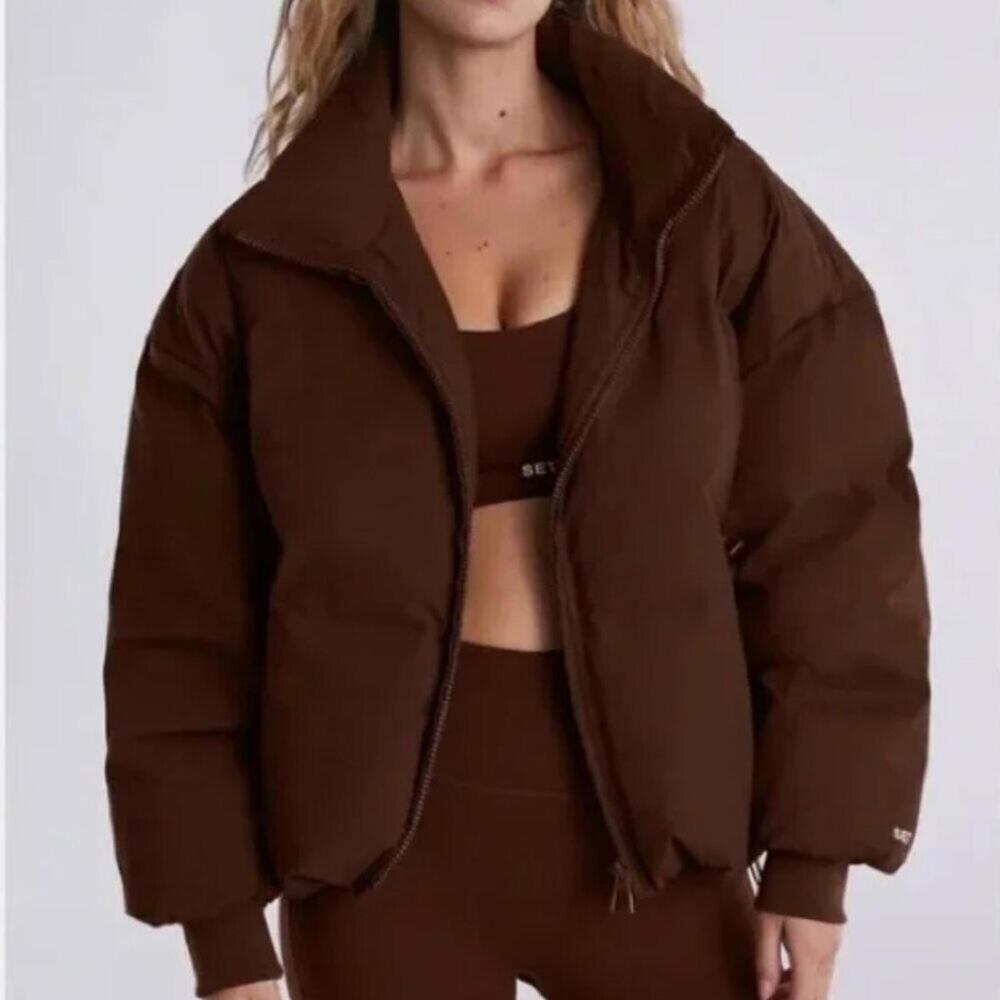 SET ACTIVE Oversized Puffer Jacket in Coco Brown - XS